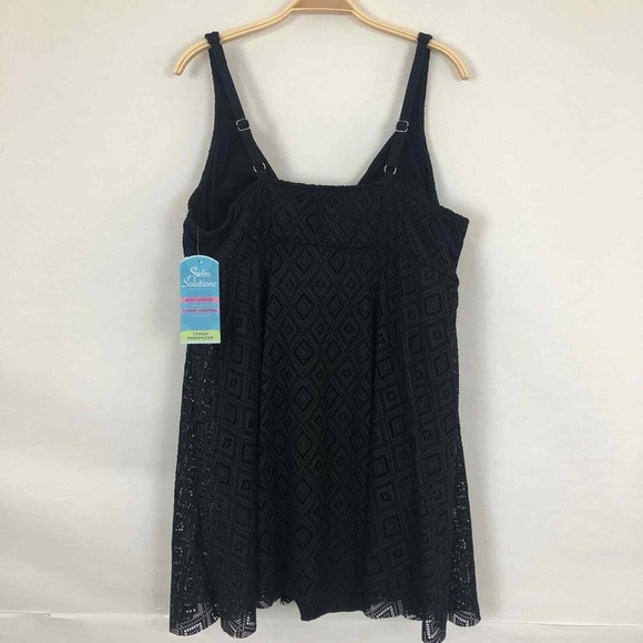 Swim Solutions Crochet Flyaway‎ Tummy Control Swimdress Size 22W Black $119 - Picture 2 of 13